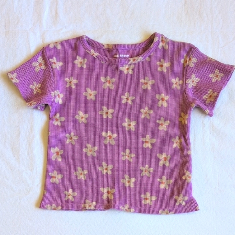 joe fresh purple floral waffle knit t-shirt 4T toddler girls